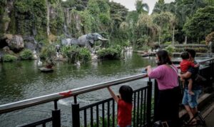 ragunan-ist Pengunjung menikmati suasana santai di Taman Margasatwa Ragunan, ditemani udara segar dan hijau pepohonan, saat libur Lebaran 2025.